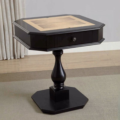 Square Top Game Table With Wooden Pedestal Base, Black