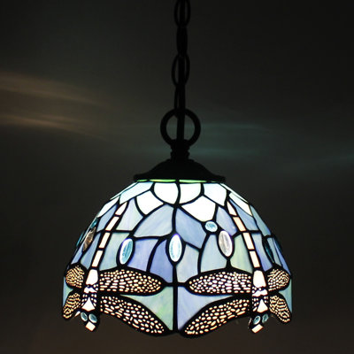 Petite lampe suspendue en verre coloré style libellule Tiffany