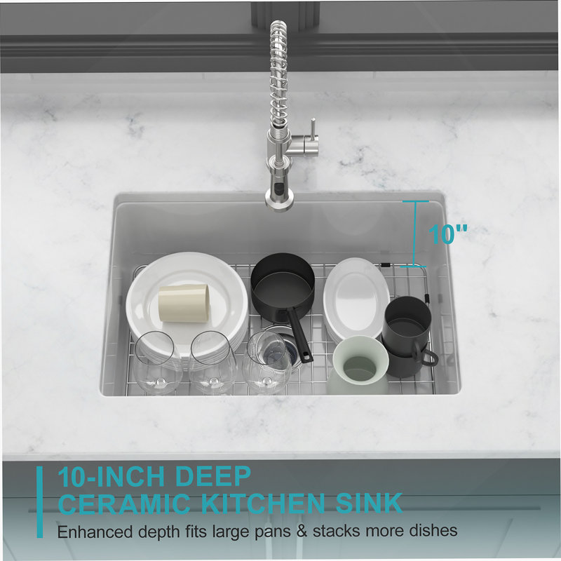 Undermount Single Bowl Fireclay Kitchen Sink, Rectangular Single Bowl Sink Basin