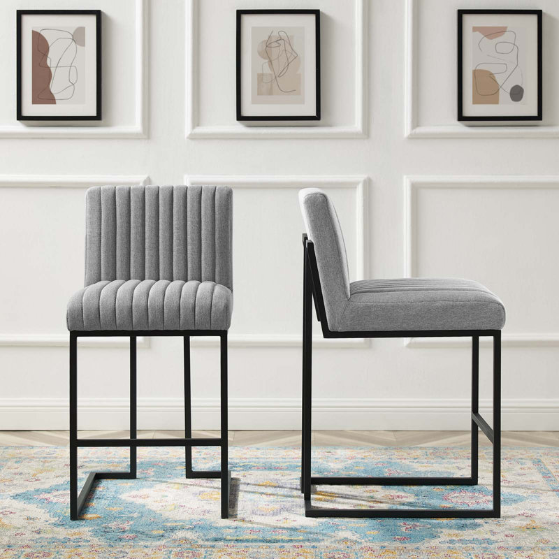 Tabouret de bar Indulge, Tabouret de bar (siège d'une hauteur de 26,5 po), Velours gris pâle, 2