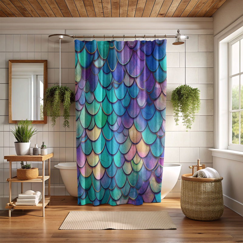 Prismatic Scales - Rideau de douche standard 1 pièce, H 74 po x l 71 po