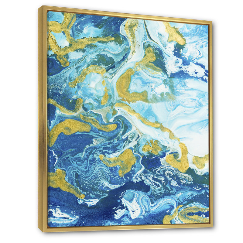 Marbre classique bleu et or, H 20 po x l 12 po, Toile encadrée flottante dorée