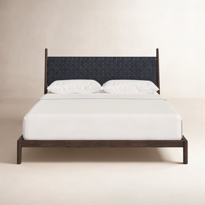 Kacy Genuine Leather Teak Bed