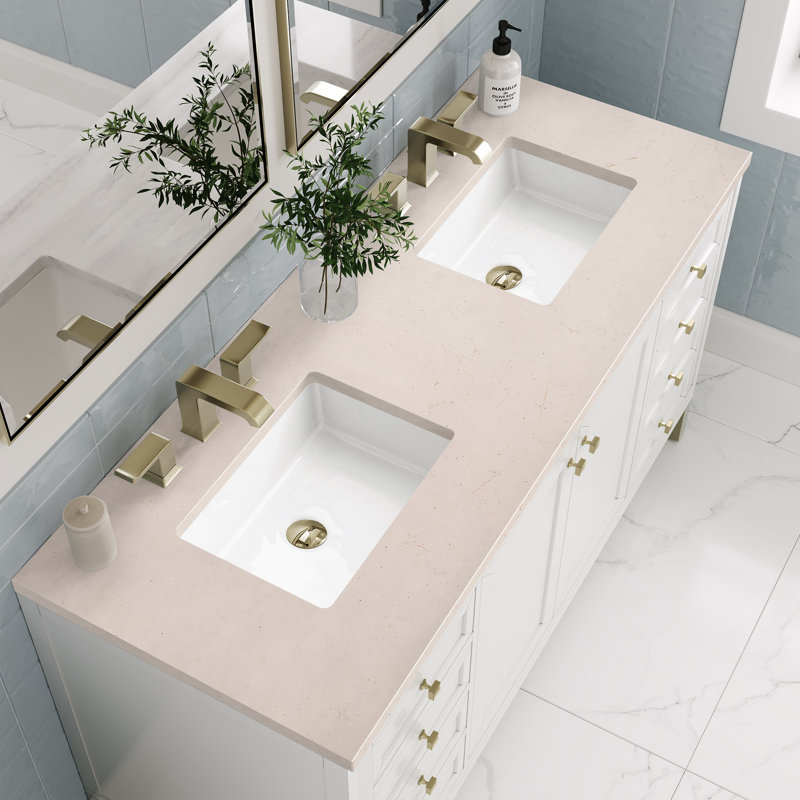 Chicago 60'' W Double Vanity, 8" Widespread, Eternal Jasmine Pearl, Glossy White