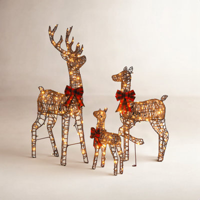 3-Piece 5' Lighted Rattan Reindeer Family