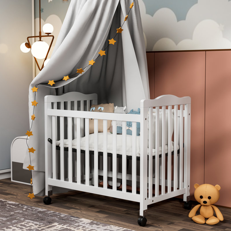 Mini lit de bébé Hinojosa avec matelas réglable à 3 positions, Blanc