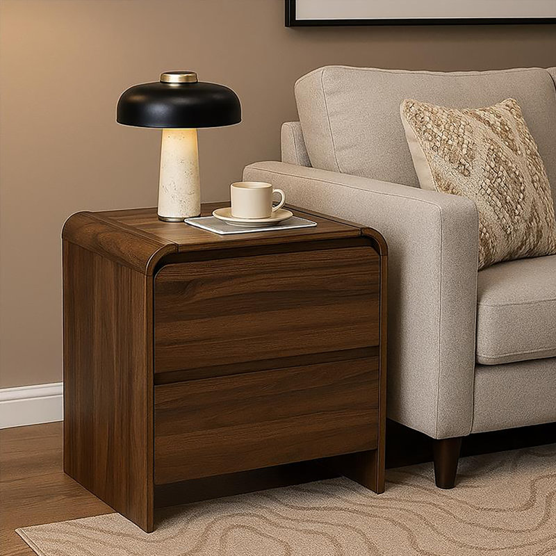 Mara Wood 2-Drawer End Table/Bedside Table, Walnut, Brown, 26" H x 24 " W x 15.7" D