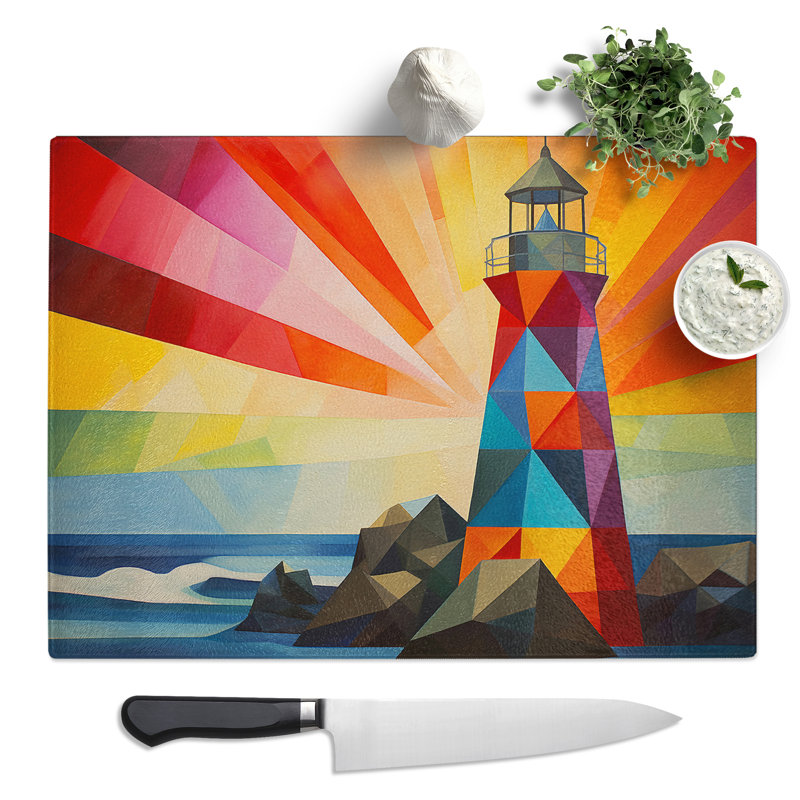 Lighthouse Geometric  Glass Chopping Board