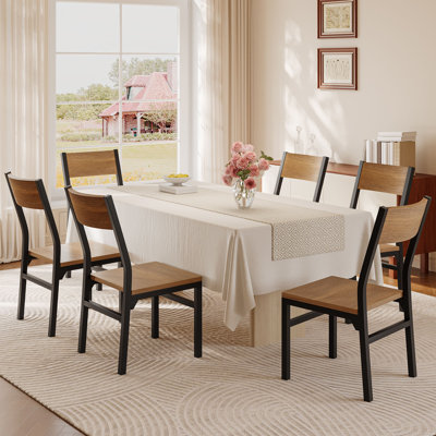 Modern Wooden Dining Chair Set of 6 with Ergonomic Backrest, Walnut