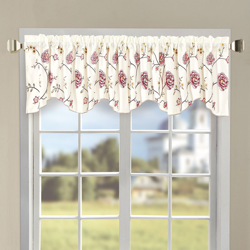 Floral Scalloped Window Valance, Burgundy