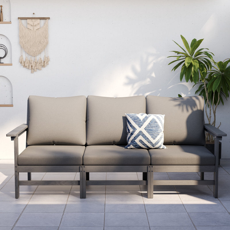 Canapé modulaire d'extérieur en PEHD moderne l 71 po avec coussins de 5 po d'épaisseur et texture de bois naturel