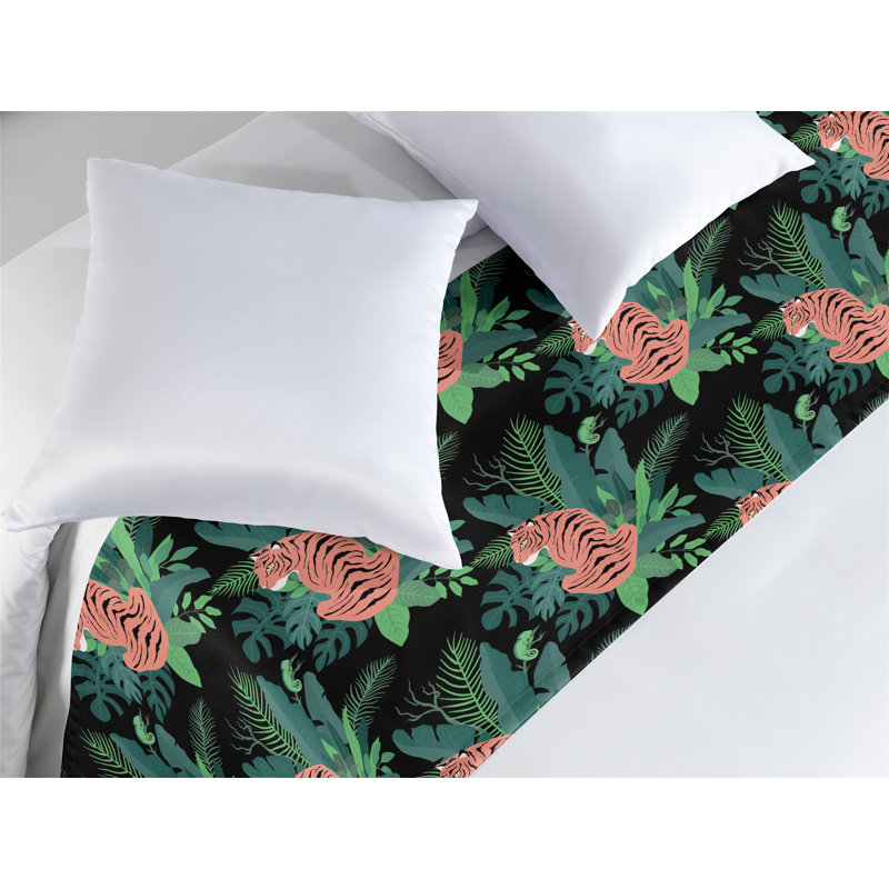 Foulard de lit Ambesonne Tropical imprimé tigre et caméléon saumon vert paon, Très grand lit