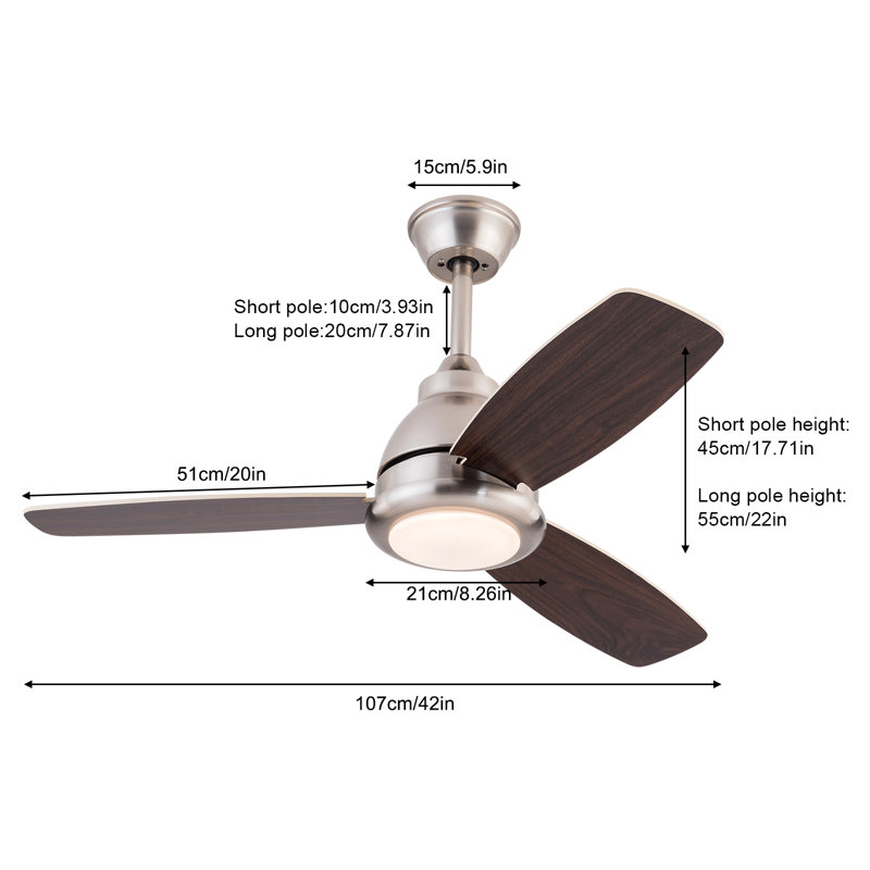 42” Ceiling Fan Light With Remote Control (Walnut), Silver