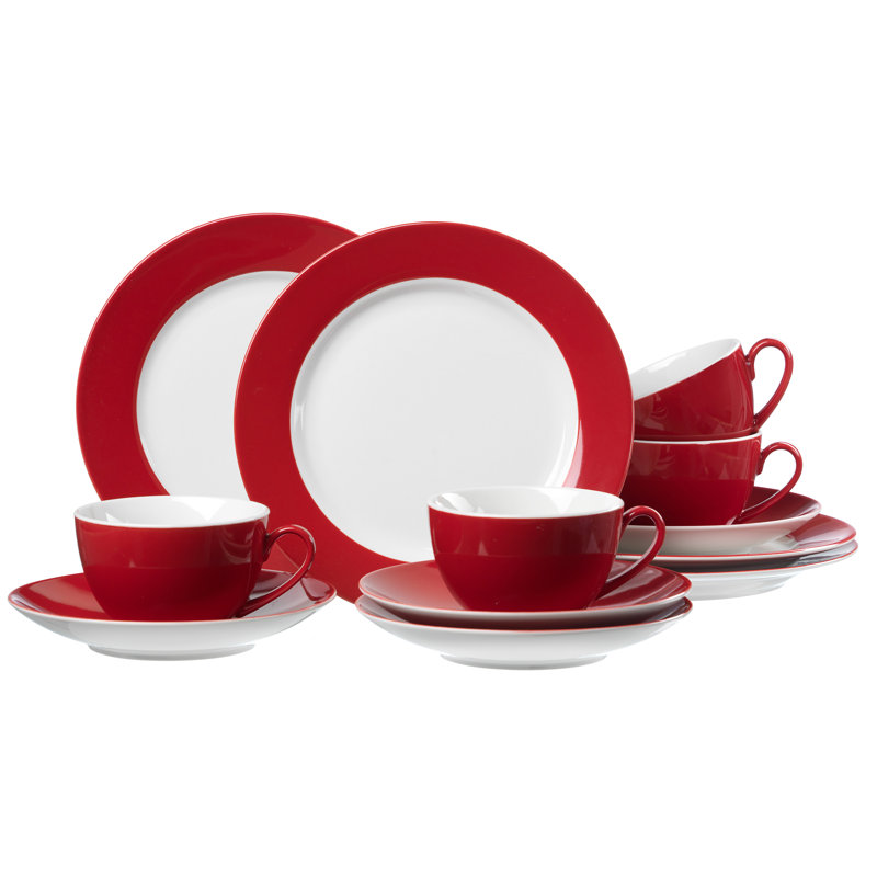 12 Piece Dinnerware Set, Service for 4, Red/White