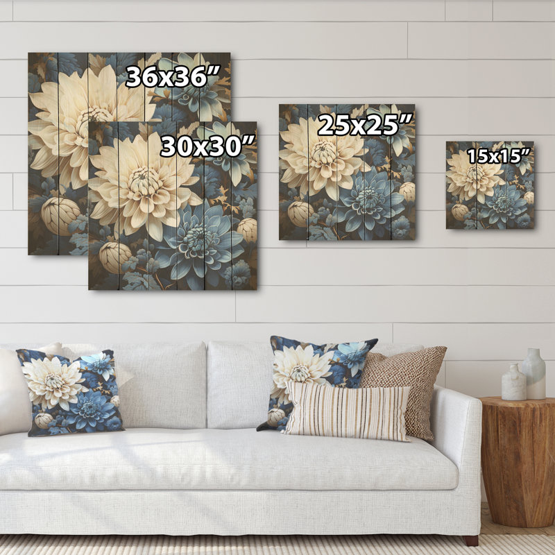 Mosaïque de chrysanthèmes blancs et bleus pures, H 30 po x l 30 po