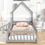 Structure de lit pour tout-petits Montessori, conception en bois de pin en forme de maison moderne avec garde-corps et tête de lit de style clôture-326162407-326162404