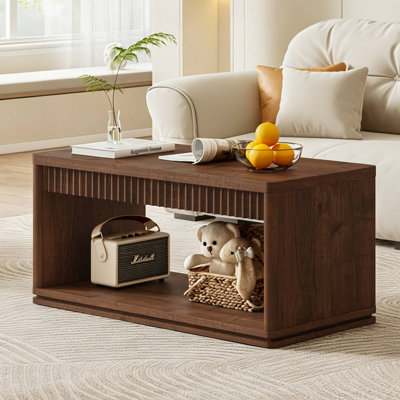 Guinna 39" Rectangular Coffee Table with Wave Pattern and Open Lower Shelf  for Living Room