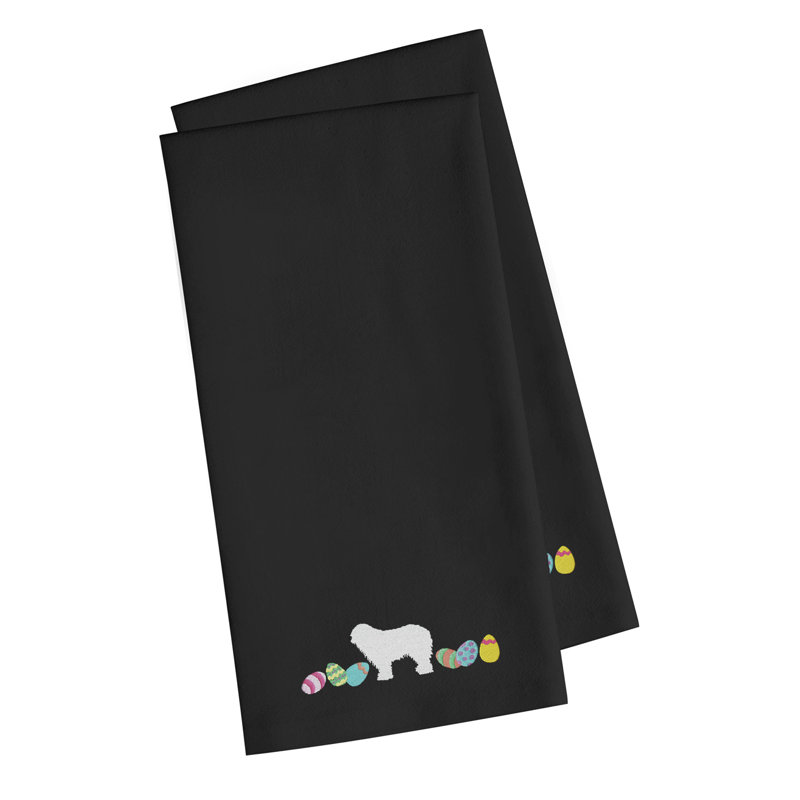 Cotton Embroidered Tea Towel Kitchen Towel, Black, 25" H x 16" W x 0.1" D