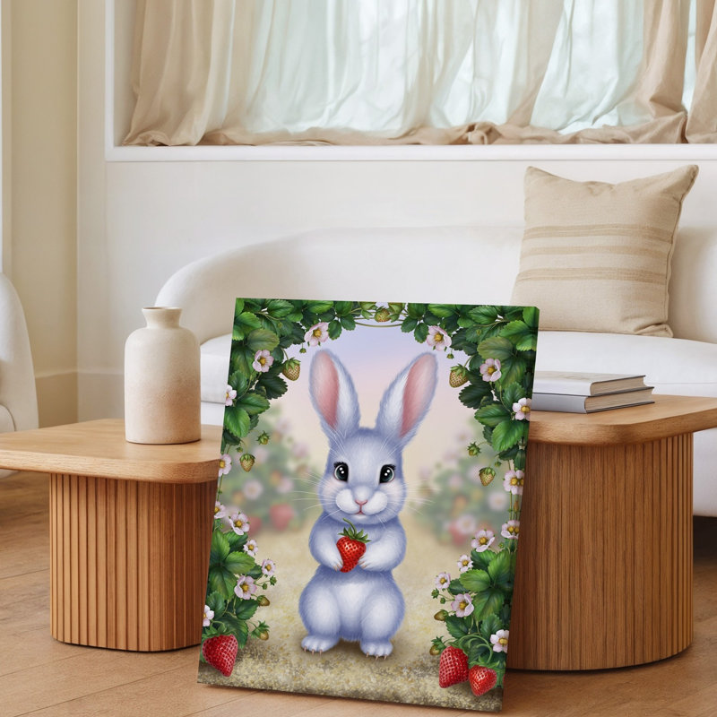 Toile, petit lapin blanc moelleux avec oreilles surdimensionnées et art mural lumineux, H 12 po x l 9 po