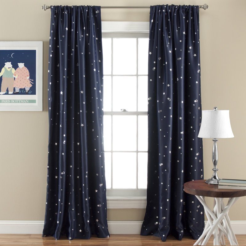 Navy Star Blackout Polyester 84" Curtains with Rod Pocket