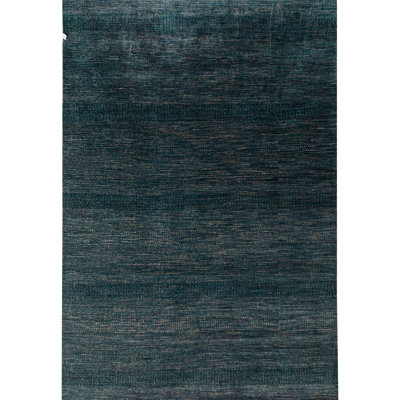 Wool Geometric Area Rug in Green/Charcoal