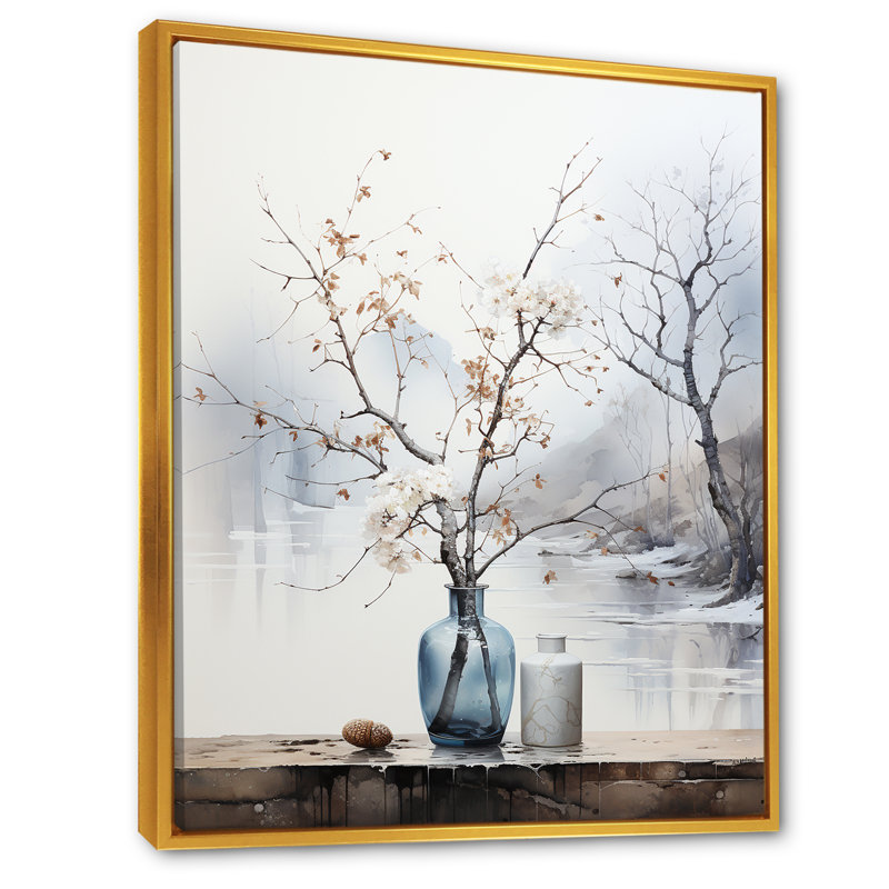 Oasis de la fenêtre Tree Winters, H 32 po x l 16 po x P 1 po, Cadre flottant doré