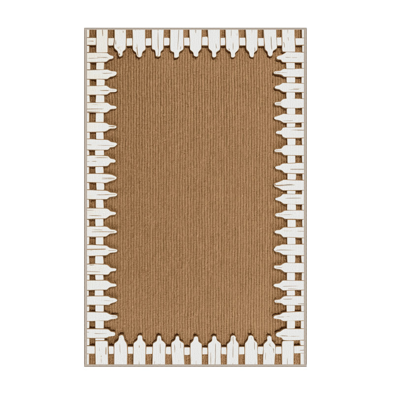 Washable Picket Fence Border Farm Area Rug, Rectangle 6' x 9'