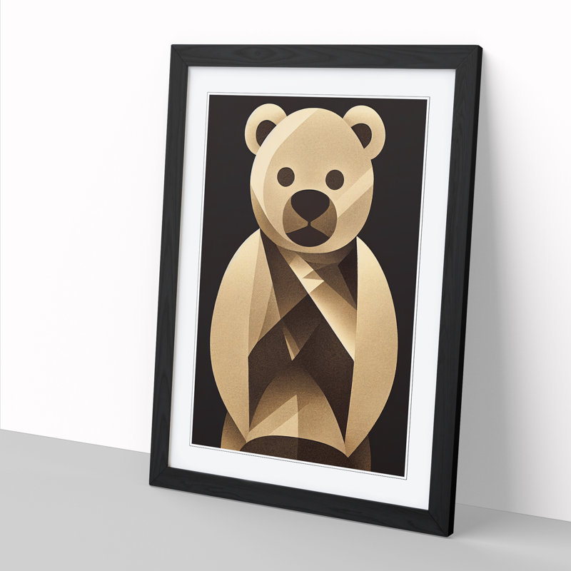 Teddy Bear Art Deco Style - Single Picture Frame Print, 64cm H x 46cm W x 2cm D, Walnut