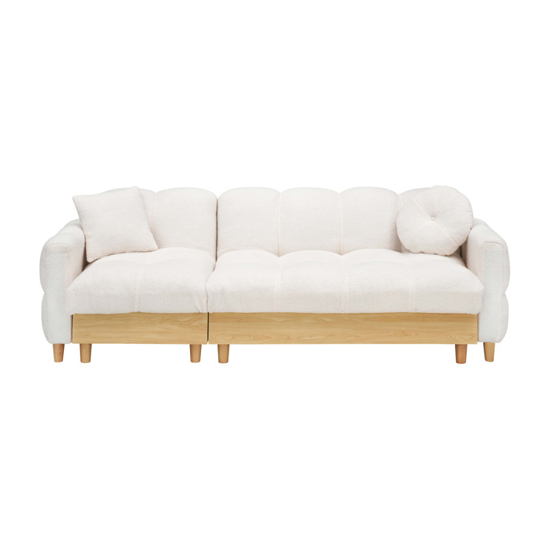 Comfortable Three-Person Sofa Bed With Lockable Feature And Soft Cushions, Beige