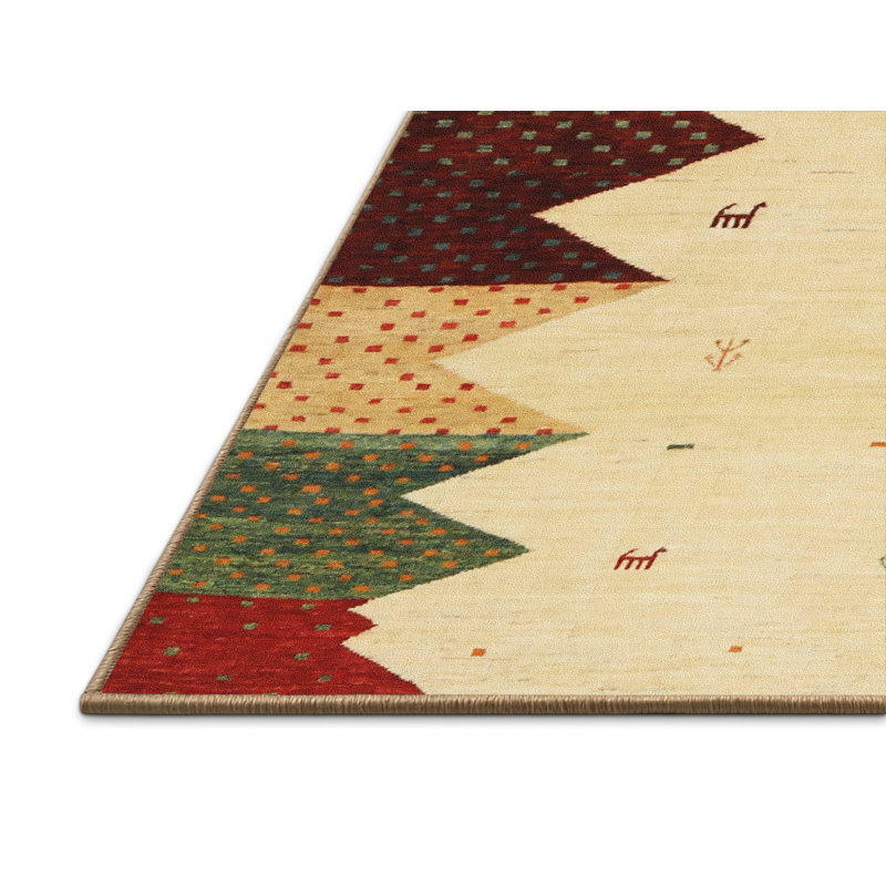 Tapis beige/rouge/vert contemporaine, Rectangle 2 pi x 4 pi