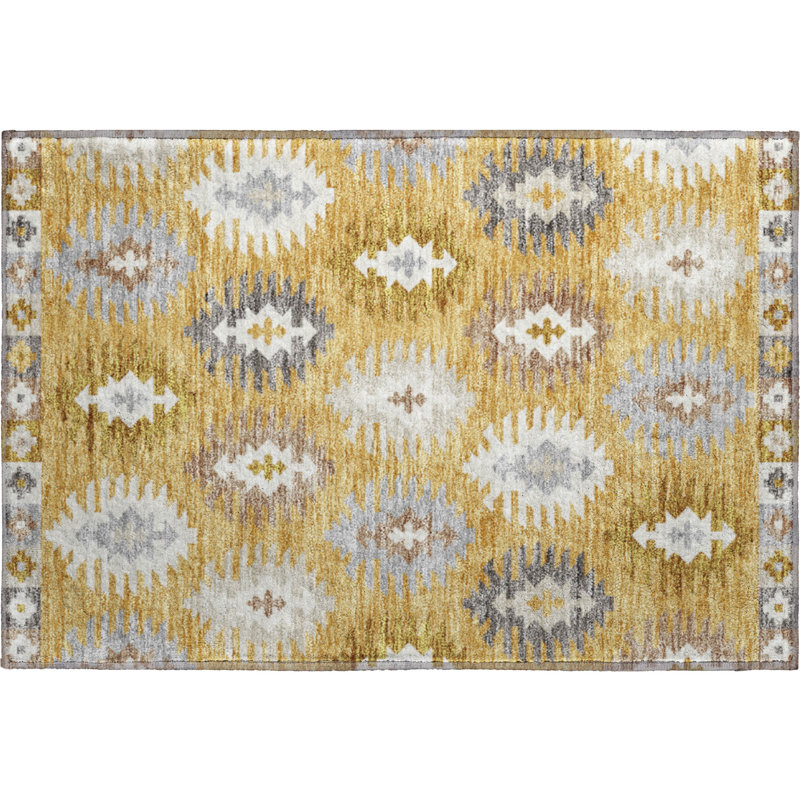Premium Machine Washable Prisco Gold Rug, Rectangle 1'8" x 2'6"