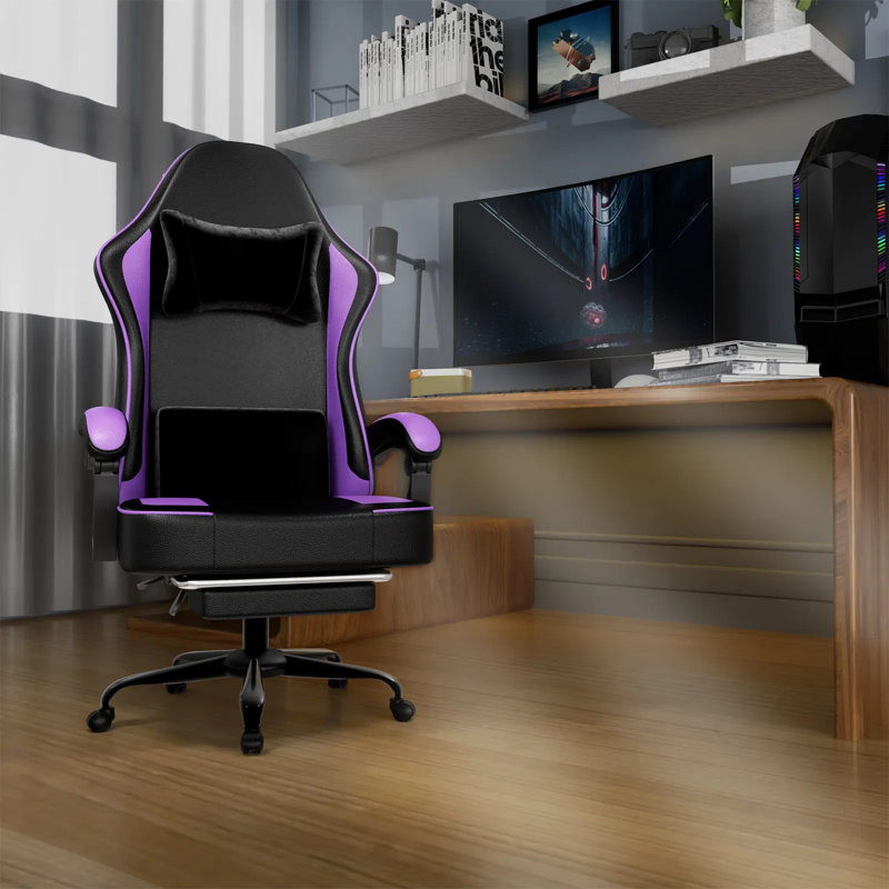 Fauteuil de jeu ergonomique avec coussin à ressorts ensachés, repose-pieds réglable, appui-tête et support lombaire - Fauteuil de bureau respirant en cuir PU pour adultes, capacité de 350 lb