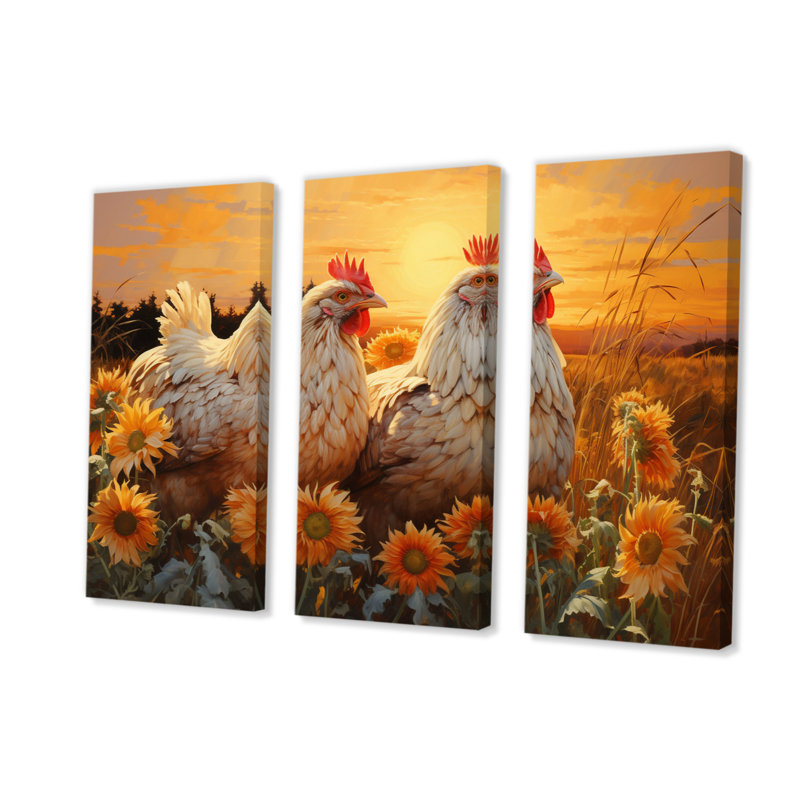 «Aimer Chicken At Sunset» sur toile, reproduction de 3 pièces