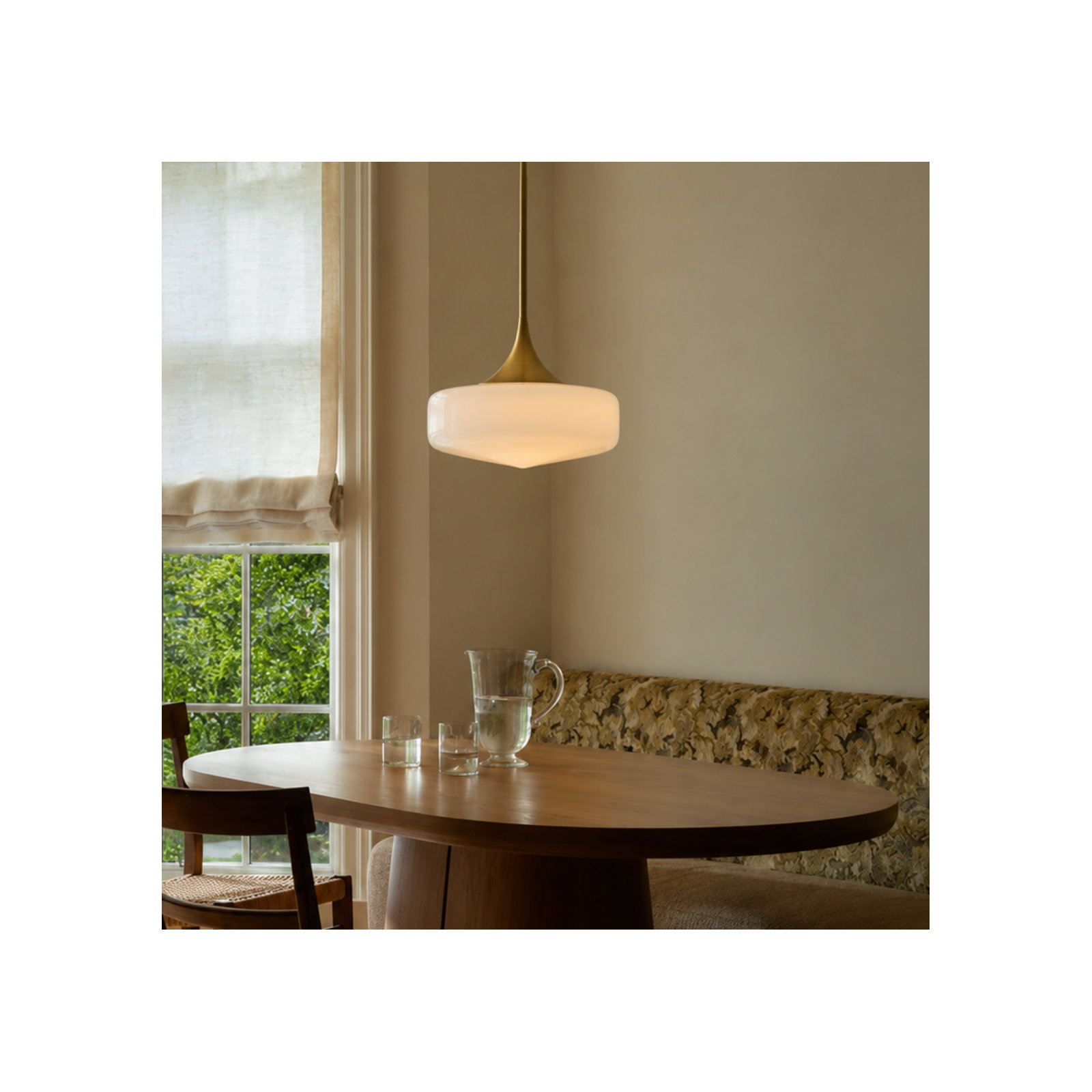 Nathania 1-Light Schoolhouse Glass Pendant , Aged Gold