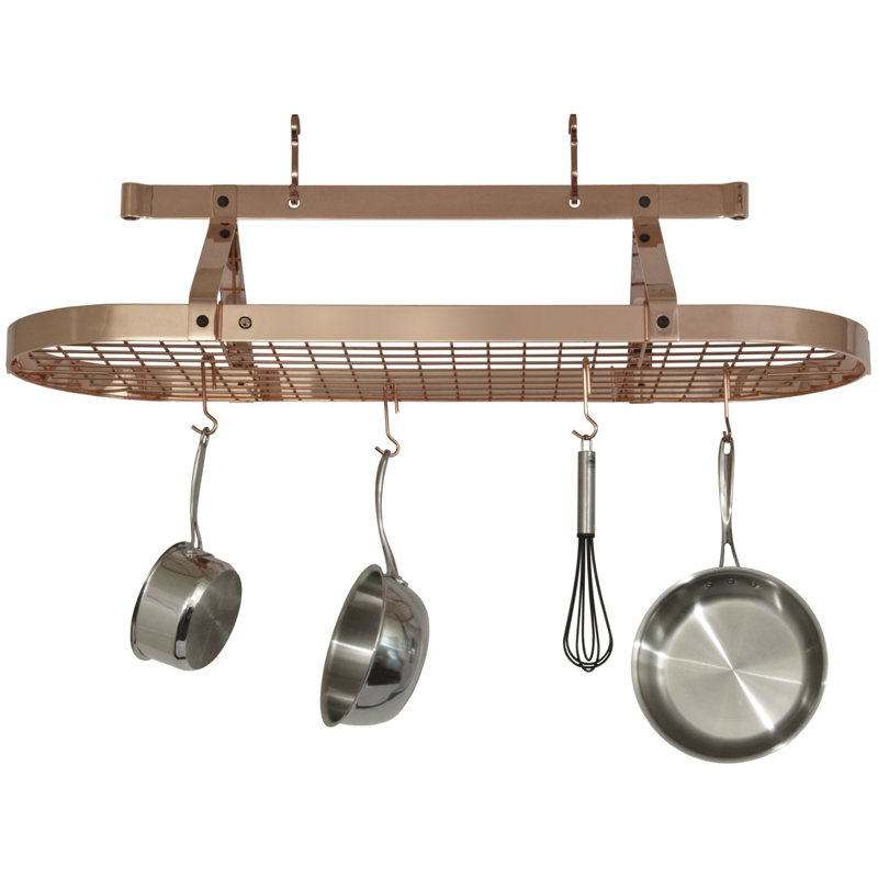 Premier USA Handcrafted Gourmet 3 ft Classic Oval Hanging Pot Rack, 22" H x 36.5" W x 17" D, Hammered Steel