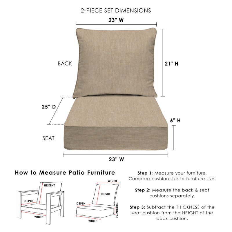 Outdoor Deep Seating Cushion Set – Comfortable, Durable, Weather-Resistant Design - Basics by Wayfair™, Wheat, 23" W x 25" D