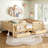 Queen Size Storage Bed with Built-in Bookshelves, Drawers, Safety Staircase & Rails, Light Natural