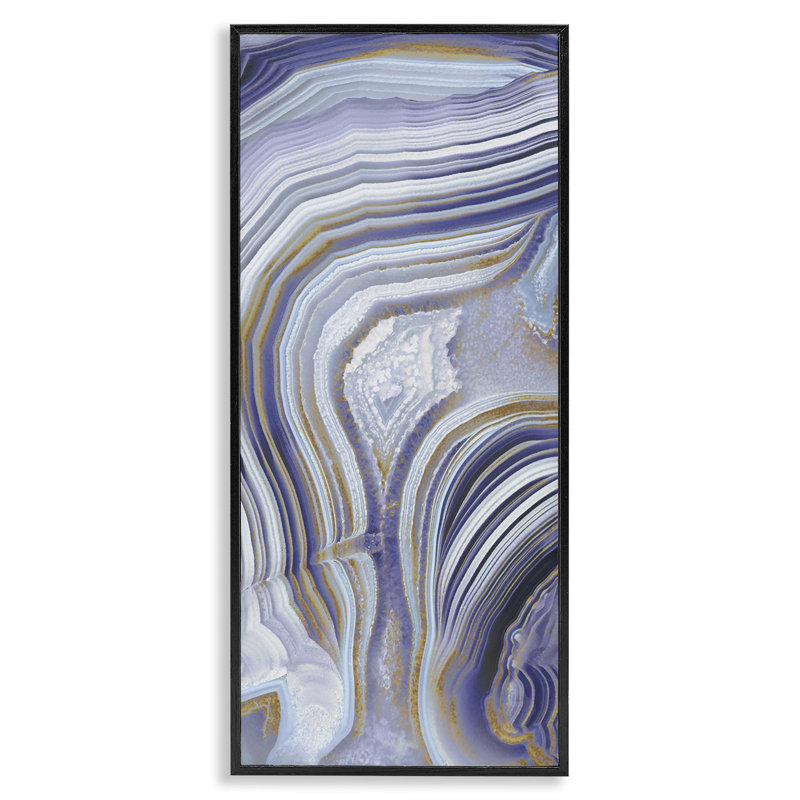Agate, motif abstrait en cristal, estampe numérique par Danielle Carson, Giclée encadrée noir minuit, H 24 po x l 10 po