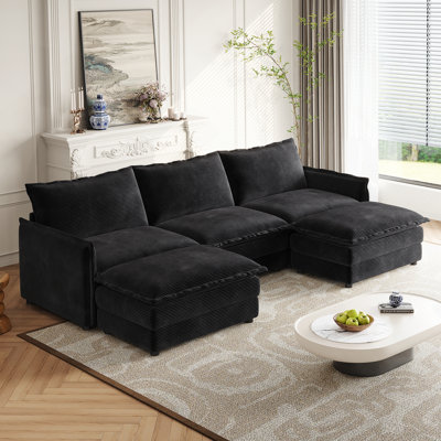 Comfortable Corduroy Upholstered Couch with Movable Footrest for Various Rooms