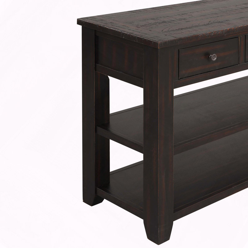 Console en bois de pin massif avec 3 tiroirs et 2 tablettes, Noir patiné