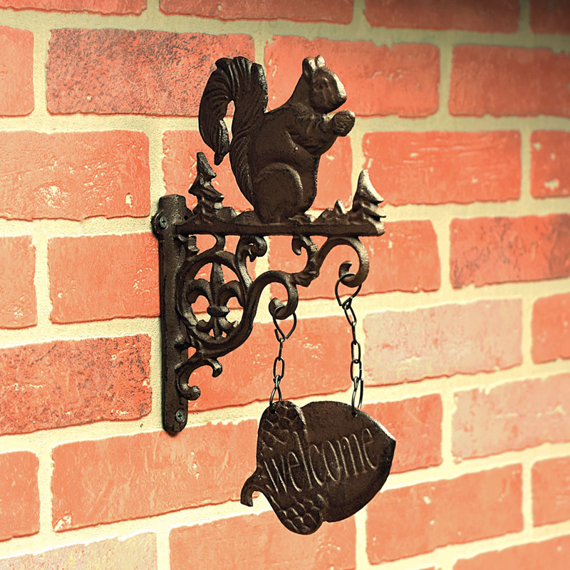 Welcome Squirrel Rustic Cast Iron Hanging Sign Front Door Fall Porch Home Decor