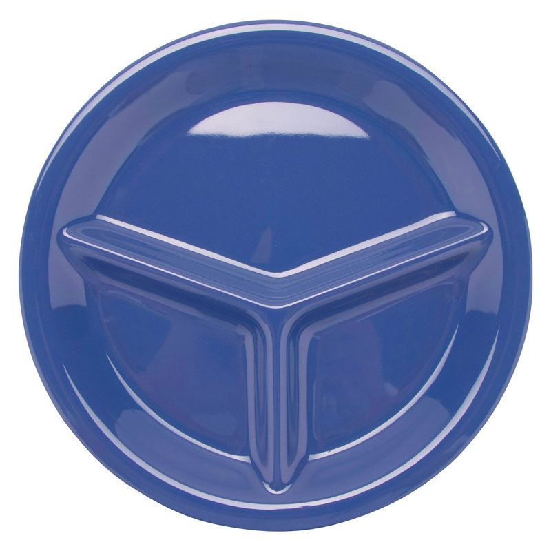 GET Assiettes en plastique robustes à 3 compartiments, 10,25 po, mélange Mardi Gras (ensemble de 4), Bleu