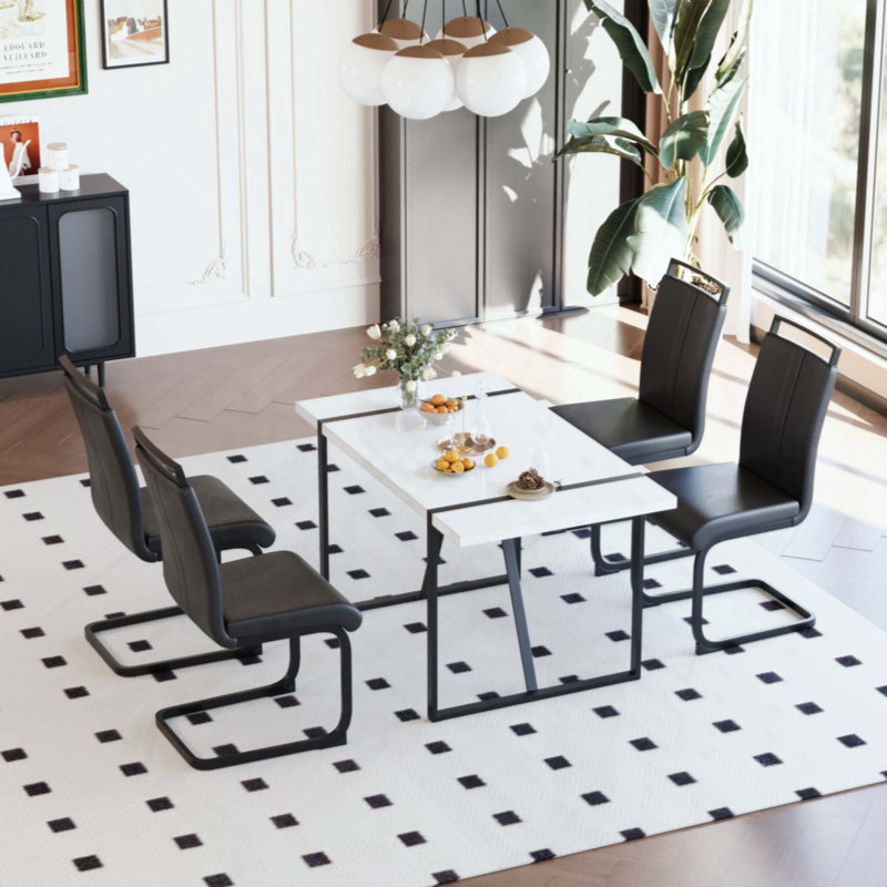Ensemble de table de salle à manger rectangulaire en bois aggloméré et 4 chaises en polyuréthane