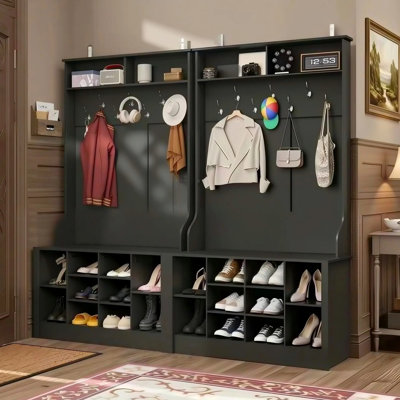 78.8” Wide Hall Tree with Hooks, Bench and Shoe Storage