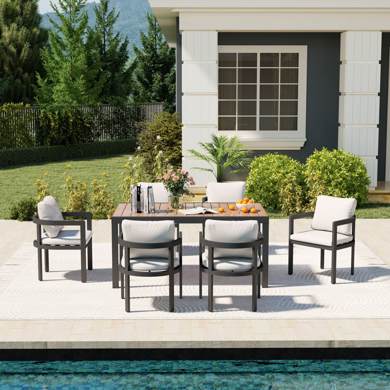 Ensemble repas d'extérieur pour 6 personnes avec table rectangulaire extensible, Brun, 6