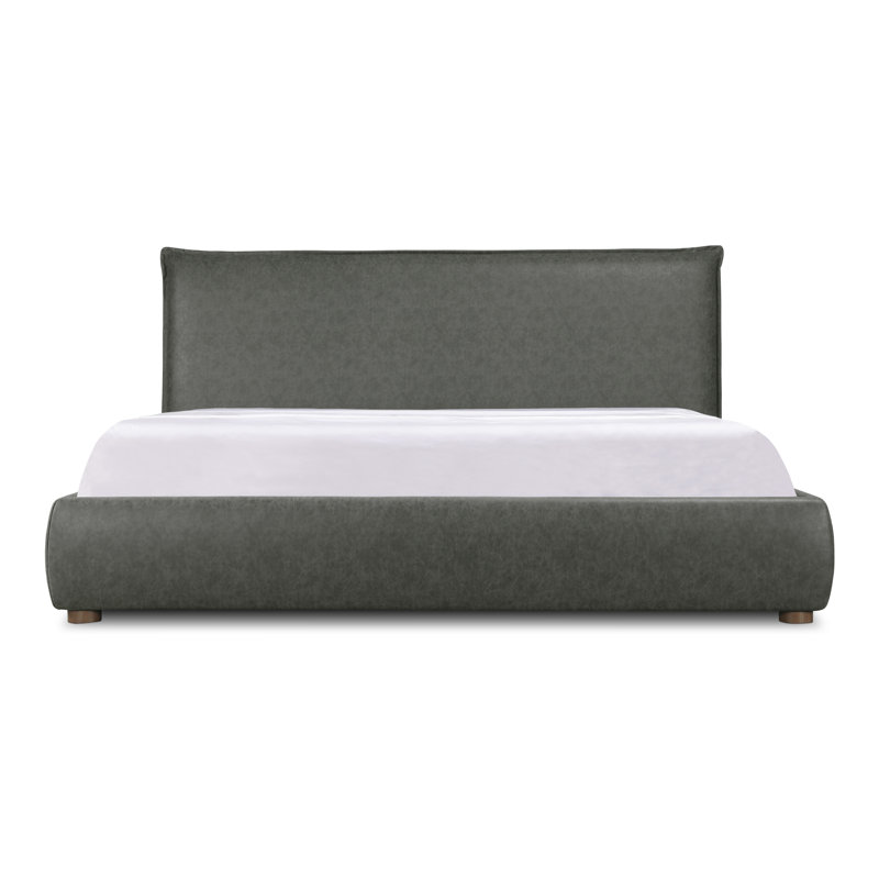 Timothy Upholstered Low Profile Platform Bed, Queen, 45.5, Dark Grey Faux Leather