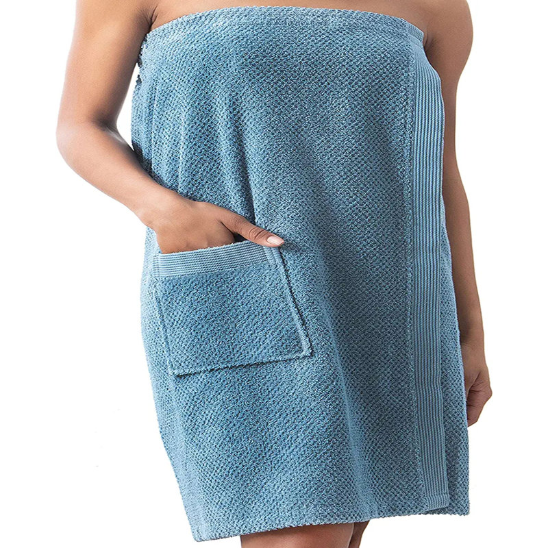Peignoir au-dessus du genou avec poches MaKee, Bleu, XXL