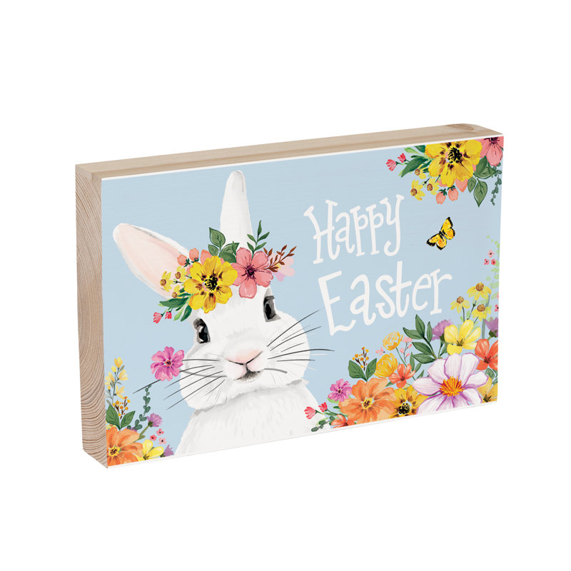 Bunny Blooms Table Decor Wood Plock, 12"L x 8"H