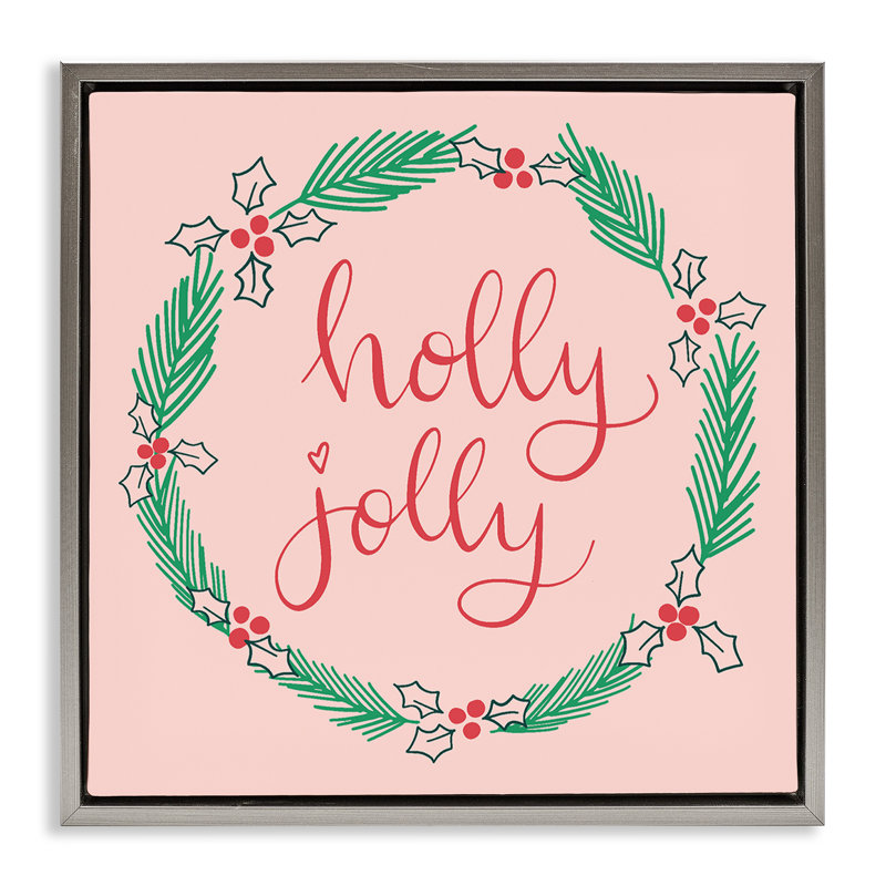 Cadre flottant Minimal Holly Jolly Wreath, design par Sazerelli Designs, H 18 po x l 18 po, Cadre flottant gris lustré