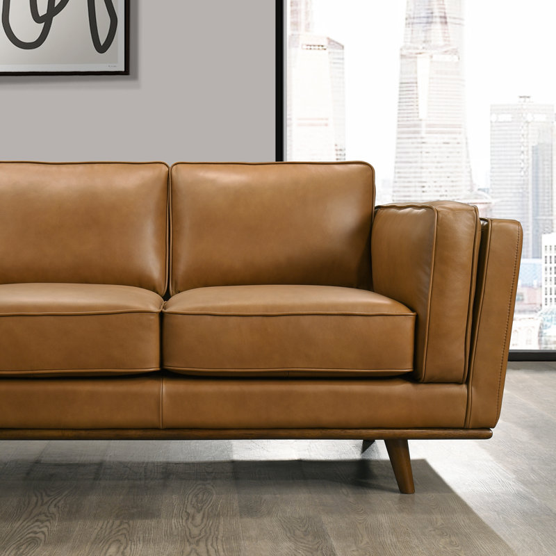 91" Howell Genuine Leather Sectional Mid-Century Modern L-Shaped Sofa with Chaise, Left